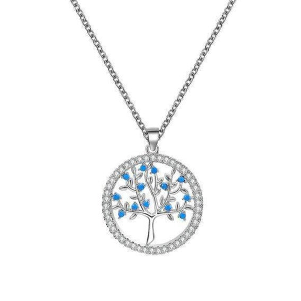collier arbre de vie argent et bleu