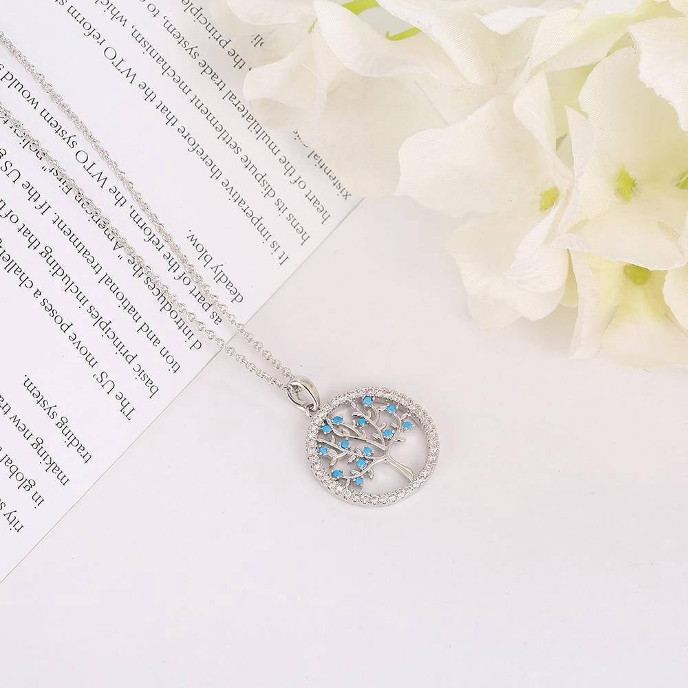 Pendentif Arbre de Vie Argent et Bleu