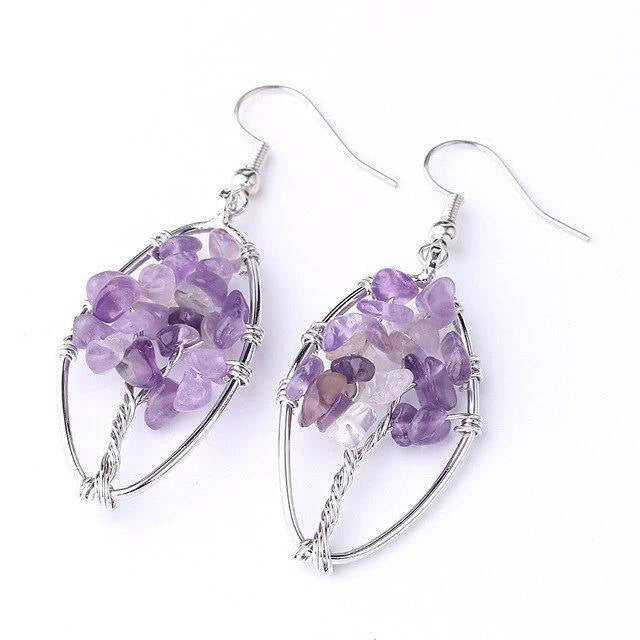 Boucle d'Oreille Arbre de Vie <br> En pierres semi-précieuses
