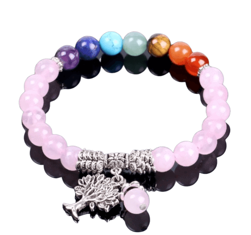 Bracelet Arbre de Vie <br> Quartz Rose 7 Chakras