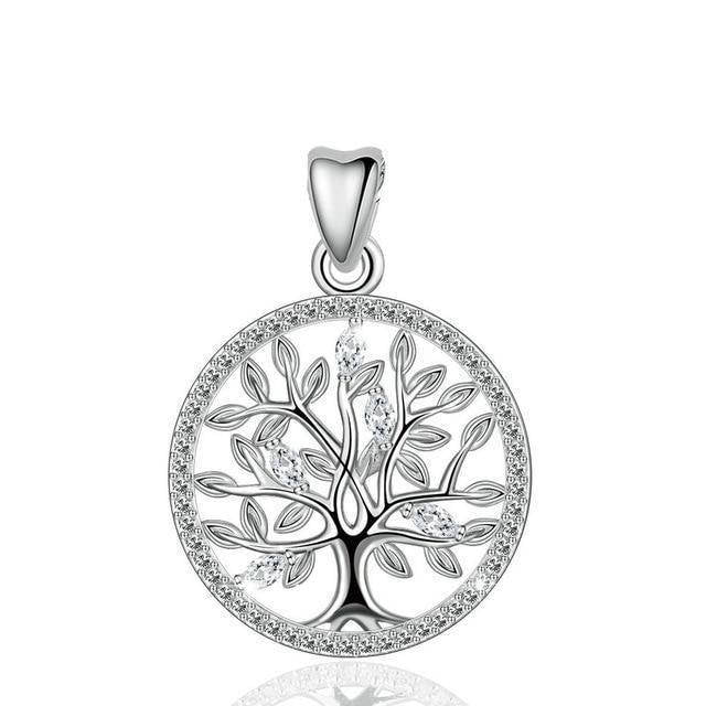 Collier en argent rhodié chaîne avec pendentif arbre de vie ajouré et feuilles en résine Collier en argent rhodié chaîne avec pendentif arbre de vie ajouré et feuilles en résine