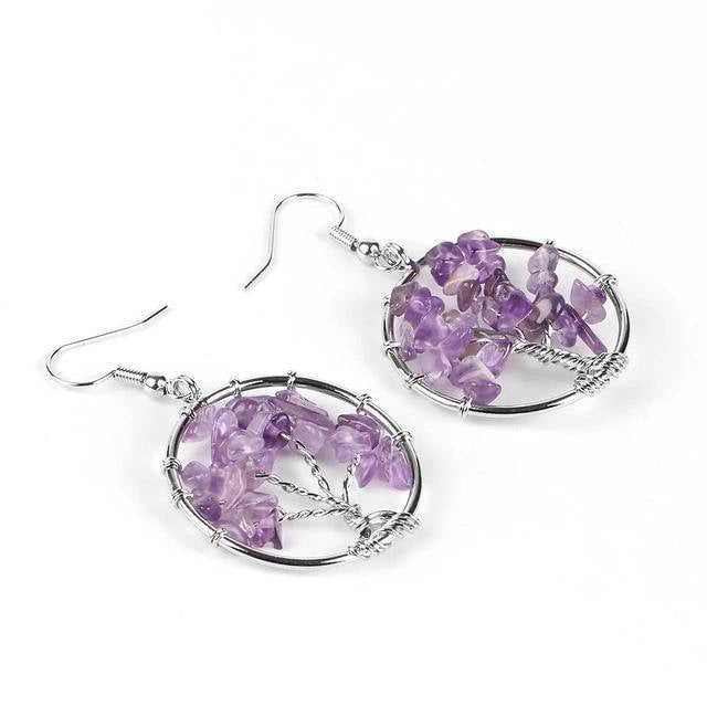 Boucle d'Oreille Arbre de Vie pierre naturelle