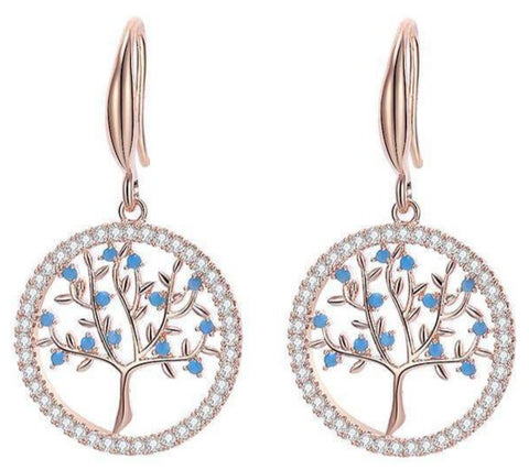 Boucles d'Oreilles Arbre de Vie Or et Bleu