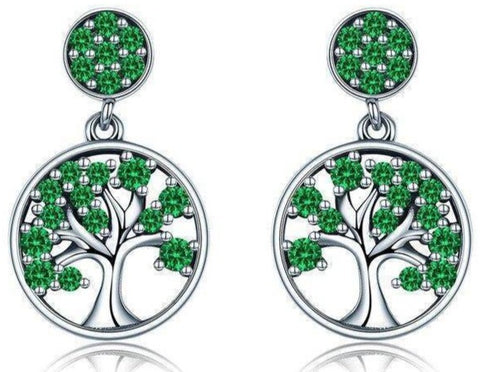 Boucles d'Oreilles Arbre de Vie Émeraude
