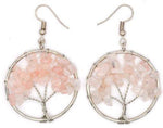 Boucles d'Oreilles Arbre de Vie Quartz Rose