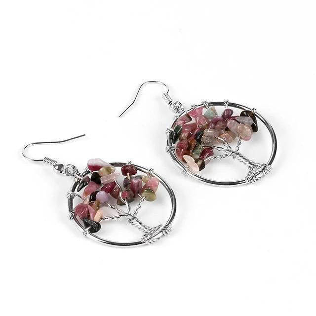 Boucle d'Oreille Arbre de Vie <br> En Pierres Naturelles