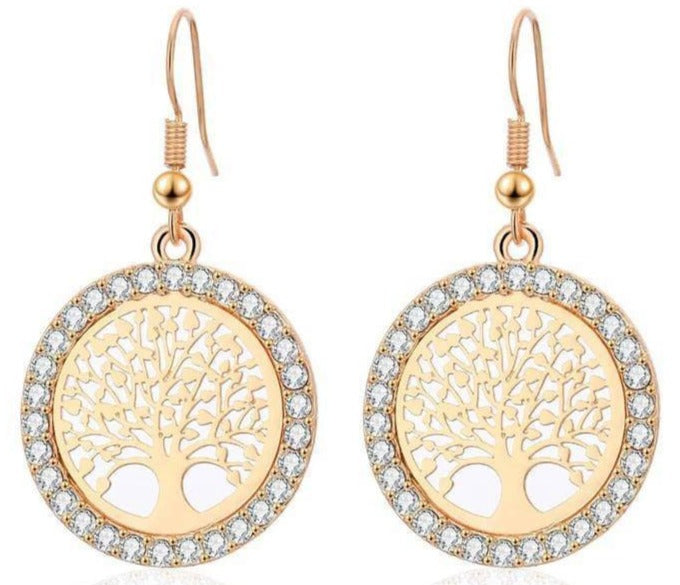 Boucles d'Oreilles Arbre de Vie dorées
