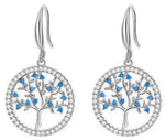 Boucles d'Oreilles Arbre de Vie Argent et Bleu