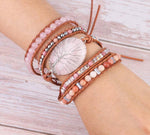 Bracelet Arbre de Vie Quartz Rose Cuir