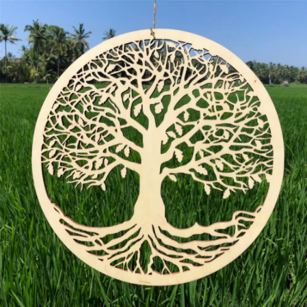 Décoration Murale Arbre de Vie Bois sur mur blanc