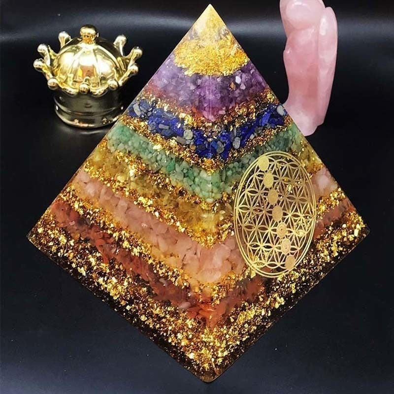 Orgonite 7 Chakras avec symbole de fleur de vie