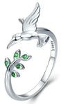 bague arbre de vie en argent avec un oiseau