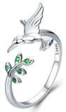 bague arbre de vie en argent avec un oiseau
