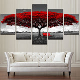 tableau peinture arbre rouge sur fond blanc