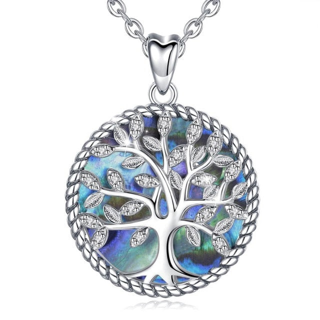 collier arbre de vie argent et bleu nacré